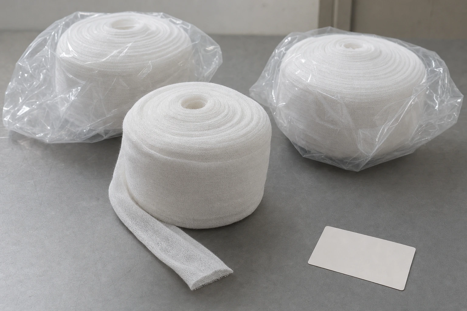 Individually packed stockinette rolls with an open sample